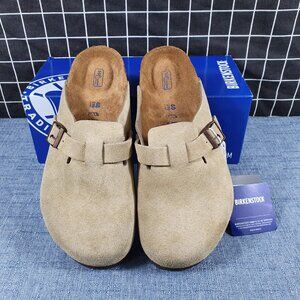 🔥🔥NWT Birkenstock Boston taupe suede mule clogs